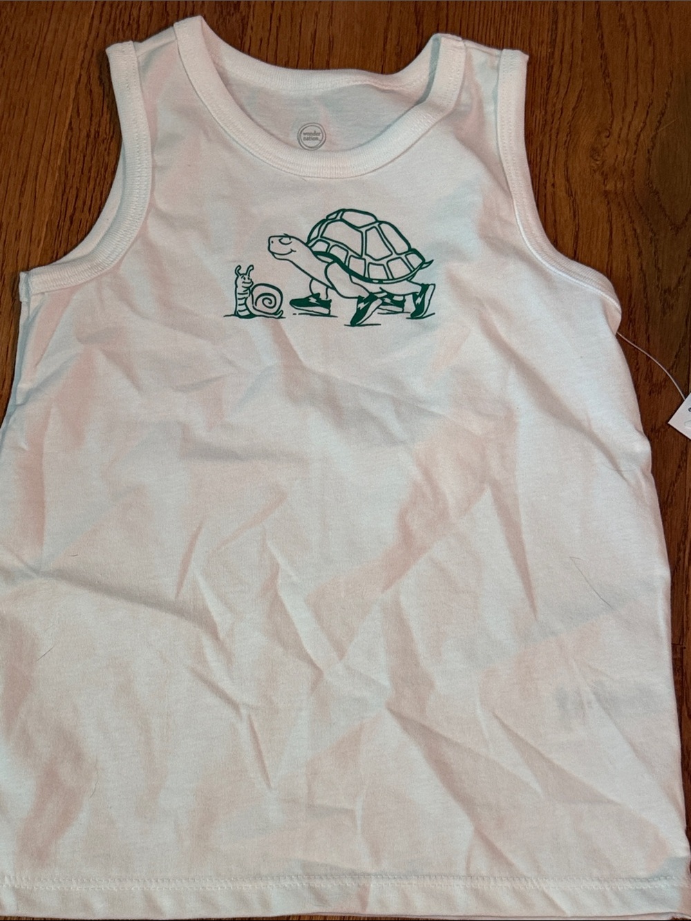White Kids Tank Top with Green Turtle Graphic 5T NWT